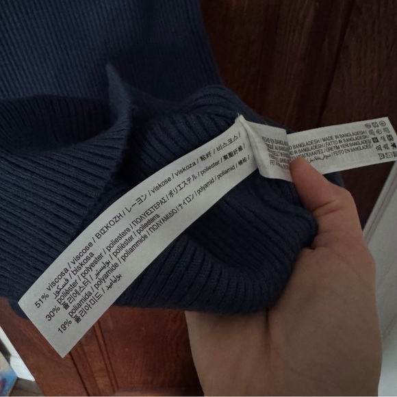 Rib-Knit Navy Long-Sleeve Midi Dress with Button Details Size S - Picture 6 of 7